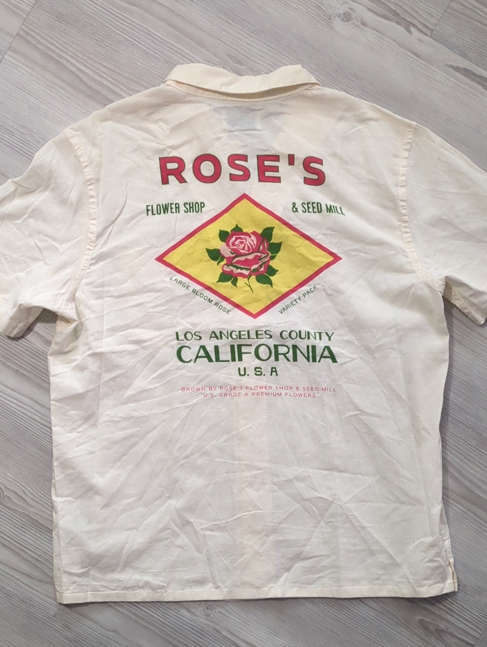 Old Navy Rose's Flower Shop Shirt L Cotton Linen California Graphic Camp Collar